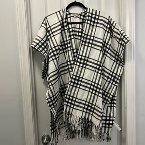 Soft Loft flannel black and white fringe poncho